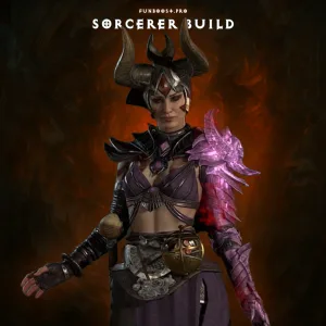 Diablo 4 Sorcerer character casting powerful elemental spells in an intense battle scene.