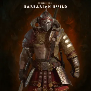 Barbarian warrior in Diablo 4, wielding massive weapons with raw strength.